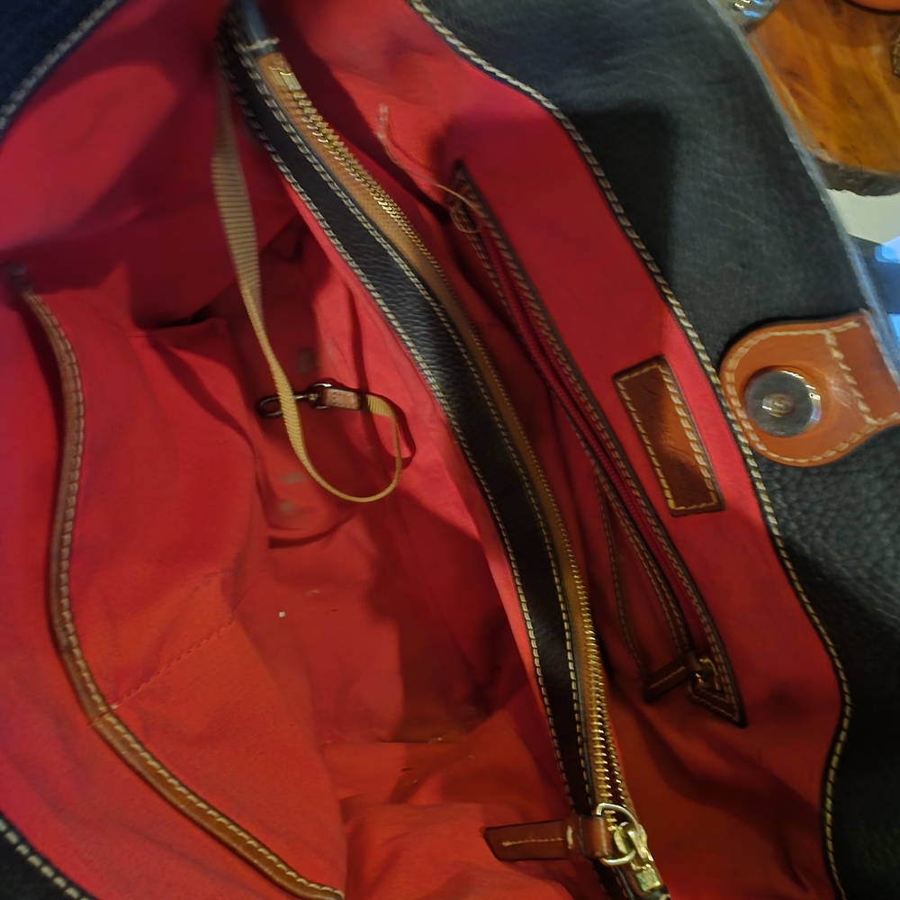 Dooney & Bourke Tammy Black Pebbled Leather Tote with Brown Trim. - Picture 6 of 8